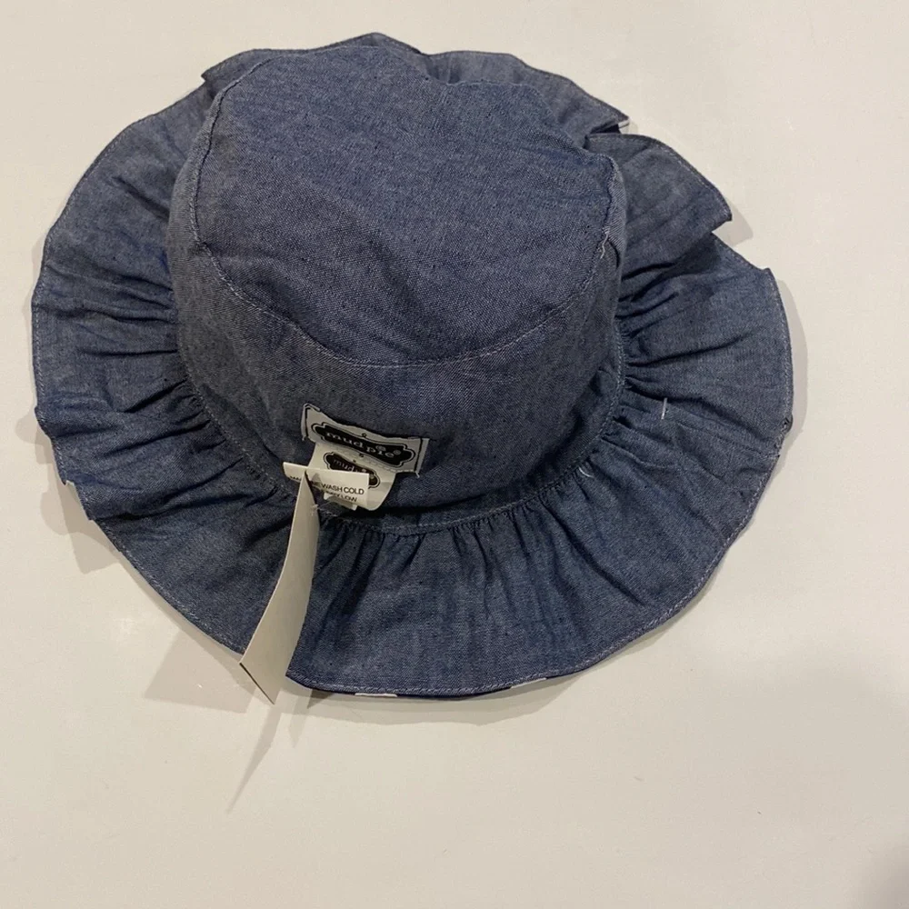 MUD PIE TODDLER SUN HAT NAVY AND WHITE POKKA DOTS NWT